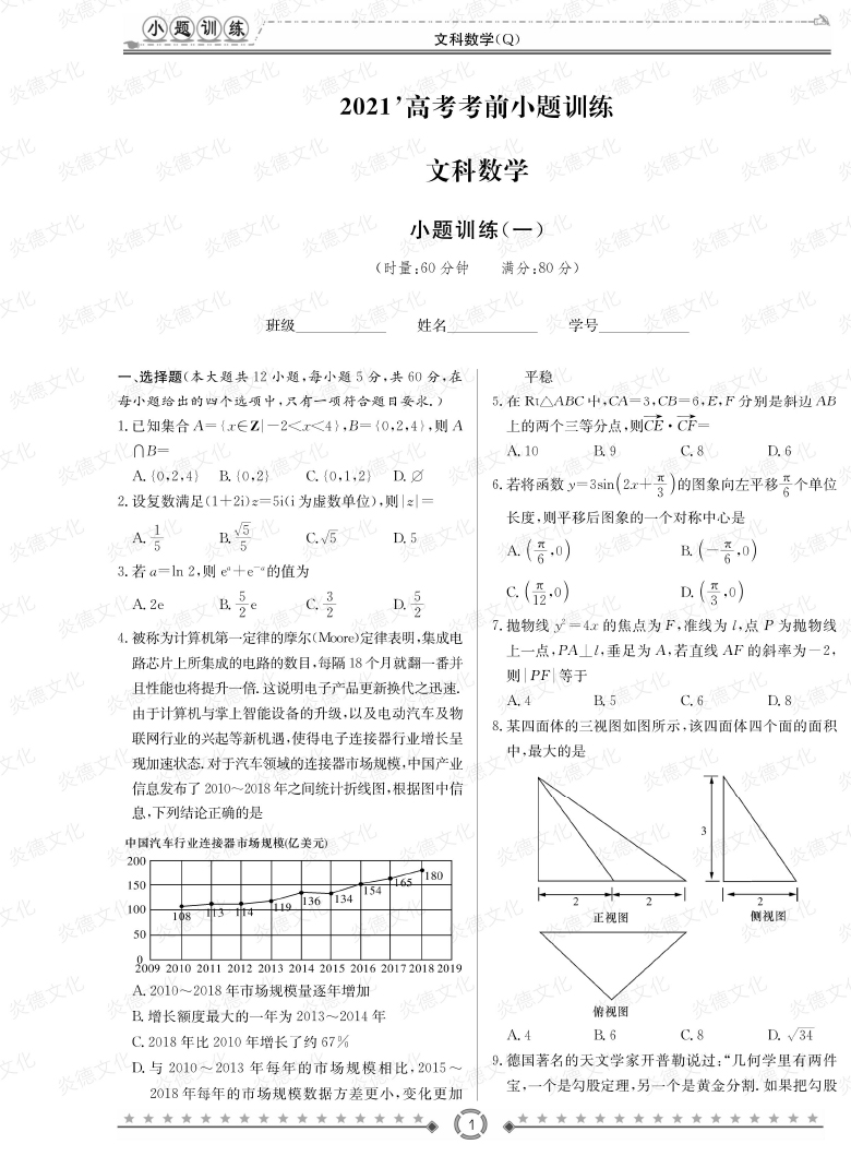 [文數(shù)]長(zhǎng)郡中學(xué)2021高考考前小題沖刺訓(xùn)練（老高考）